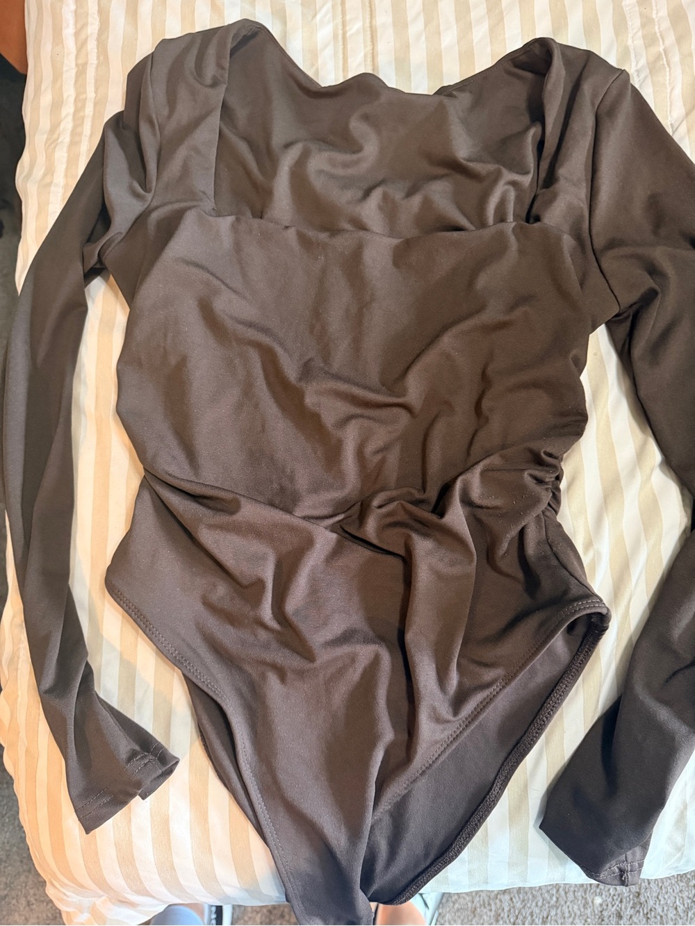 Long Sleeve Square Neck Bodysuit in Chocolate Brown